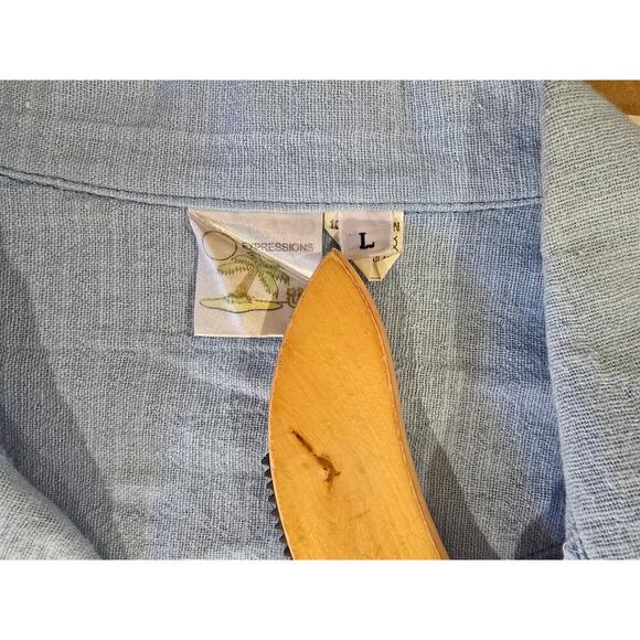 Expressions Men’s Blue Aruba Logo Embroidered Shirt Size Large 100% Cotton - Picture 5 of 7